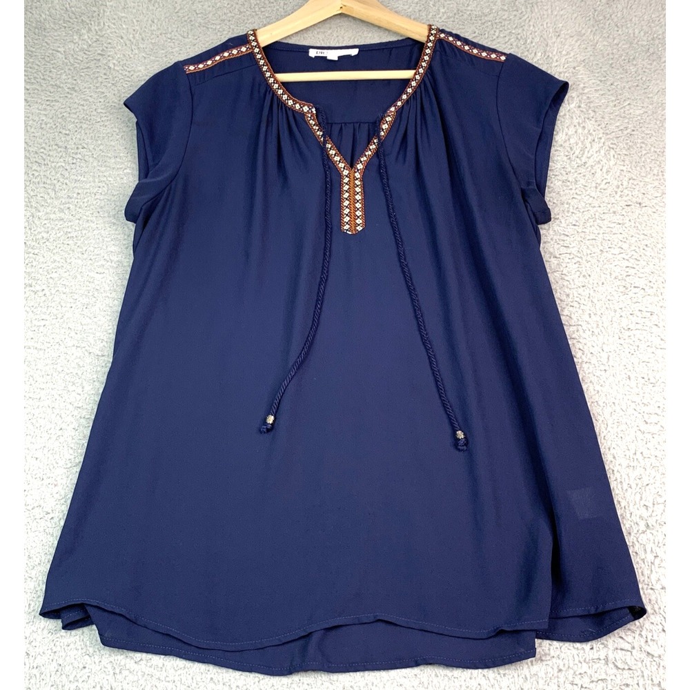 DR2 Top Womens Size Large Navy Blue Sleeveless Top Shirt Blouse Summer